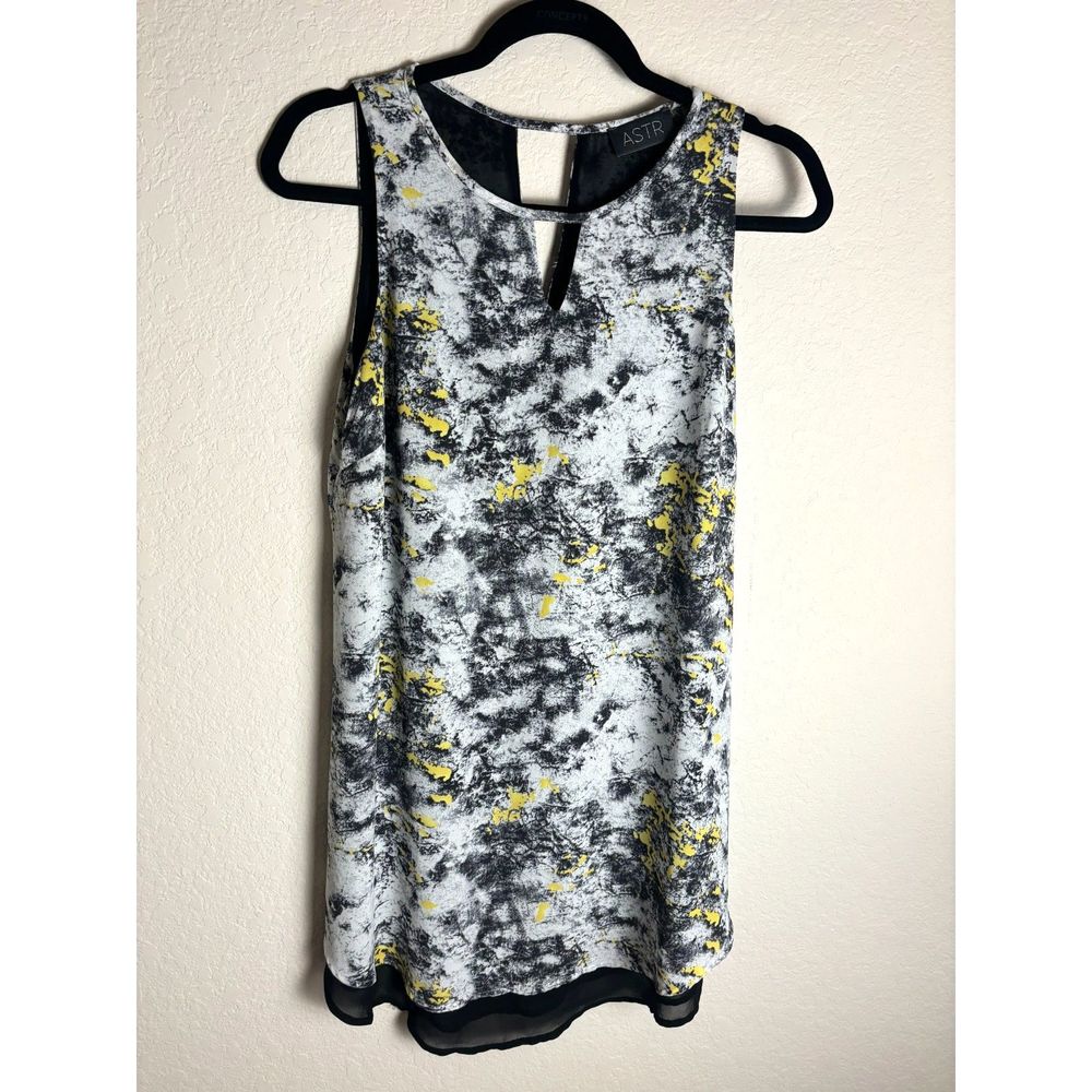 ASTR Womens black white yellow sleeveles swing dress Sz Small